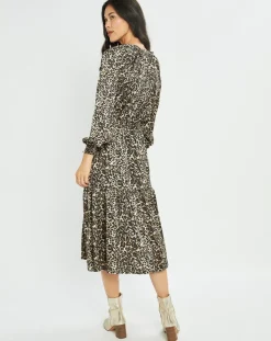 Femme Lauren Vidal Robe fluide Store imprimée wild beige/noir