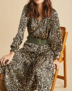 Femme Lauren Vidal Robe fluide Store imprimée wild beige/noir