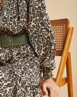 Femme Lauren Vidal Robe fluide Store imprimée wild beige/noir