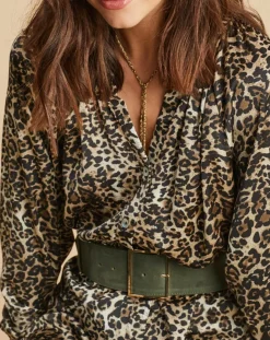 Femme Lauren Vidal Robe fluide Store imprimée wild beige/noir