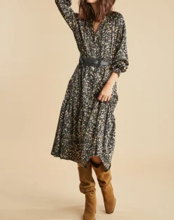 Best Lauren Vidal Robe fluide Store imprimée military noire