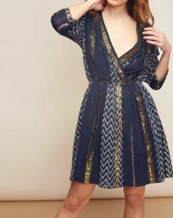 Femme Louizon Robe Haiti imprimée bleu marine