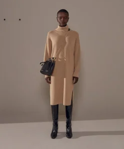 New Rodier Robe Iris, droite, col roulé marron moka