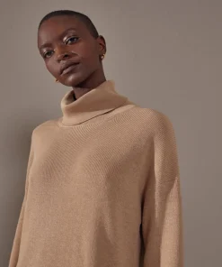 New Rodier Robe Iris, droite, col roulé marron moka