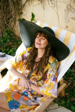 Femme Bleu Blanc Rouge Robe Iris jaune