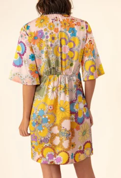 Femme Bleu Blanc Rouge Robe Iris jaune