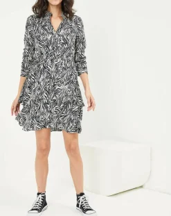 Femme See u Soon Robe Jane imprimée noir/écru