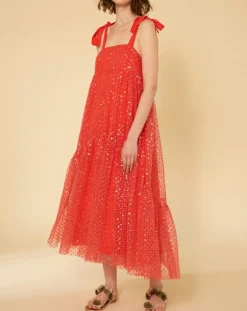 Sale Manoush Robe longue Baby Flower coquelicot