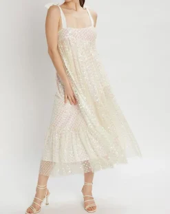 Femme Manoush Robe longue brodée Baby Flower écru/rose