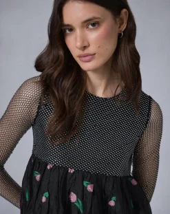 Online Manoush Robe longue Flower Bubble unique noire