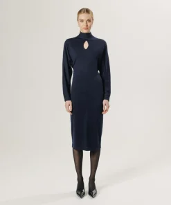 Discount Rodier Robe longue Gwenaëlle 100% laine ceinture bleu marine