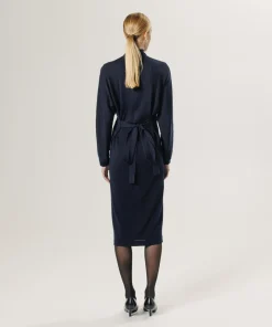 Discount Rodier Robe longue Gwenaëlle 100% laine ceinture bleu marine