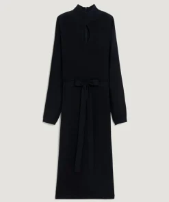 Discount Rodier Robe longue Gwenaëlle 100% laine ceinture bleu marine