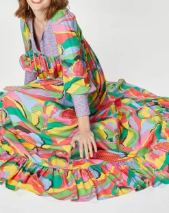 Femme Manoush Robe longue Purple Country print bleu gris