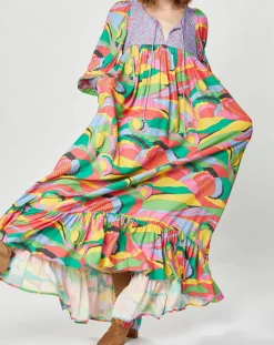 Femme Manoush Robe longue Purple Country print bleu gris