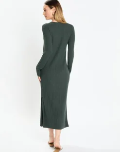 Femme Marc O'Polo Robe manches longues Col Rond Maille Milano vert foncé