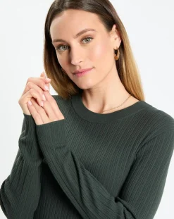 Femme Marc O'Polo Robe manches longues Col Rond Maille Milano vert foncé