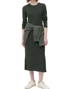 Femme Marc O'Polo Robe manches longues Col Rond Maille Milano vert foncé