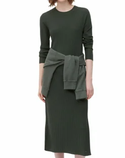 Femme Marc O'Polo Robe manches longues Col Rond Maille Milano vert foncé