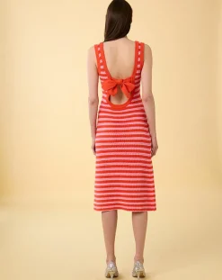 Femme Manoush Robe Midi Ecaille Arc-en-ciel bicolore rouge/rose