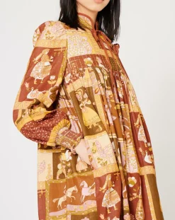 Femme Manoush Robe Midi Légende Médiévale jaune/marron