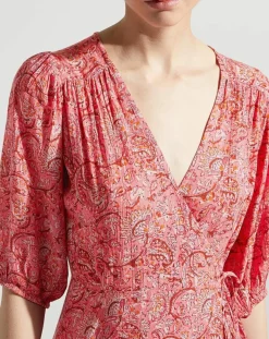 Discount Garance Paris Robe midi portefeuille Nacre imprimée rose