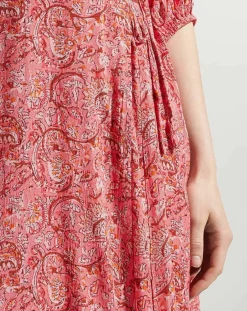 Discount Garance Paris Robe midi portefeuille Nacre imprimée rose