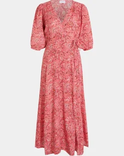 Discount Garance Paris Robe midi portefeuille Nacre imprimée rose