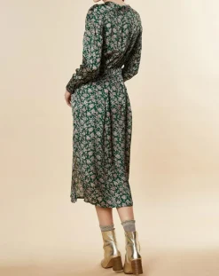 Femme Chloé Stora Robe Natasha mi-longue et fluide imprimée verte