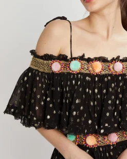 Outlet Manoush Robe épaules dénudées Luna noir/doré