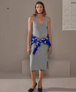 Femme Rodier Robe Paulette col V côtelée gris moyen