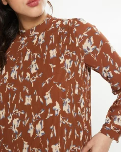 Esprit Robe plissée à imprimé fleurs marron/bleu