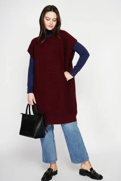 Femme C&Jo Robe poncho col rond bordeaux