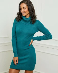 Femme Soft Cashmere Robe pull en Cachemire mélangé Stéphanie bleu canard