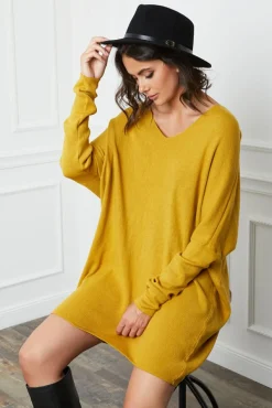 Discount Fleur de cachemire Robe Pull Laurence Moutarde