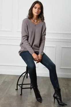 Femme Fleur de cachemire Robe Pull Laurence Taupe