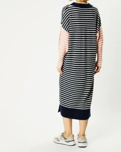 Femme Galeries Lafayette Robe pull marinière 100% Cachemire Fabia col V rayures marine/écru/rose