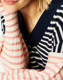 Femme Galeries Lafayette Robe pull marinière 100% Cachemire Fabia col V rayures marine/écru/rose