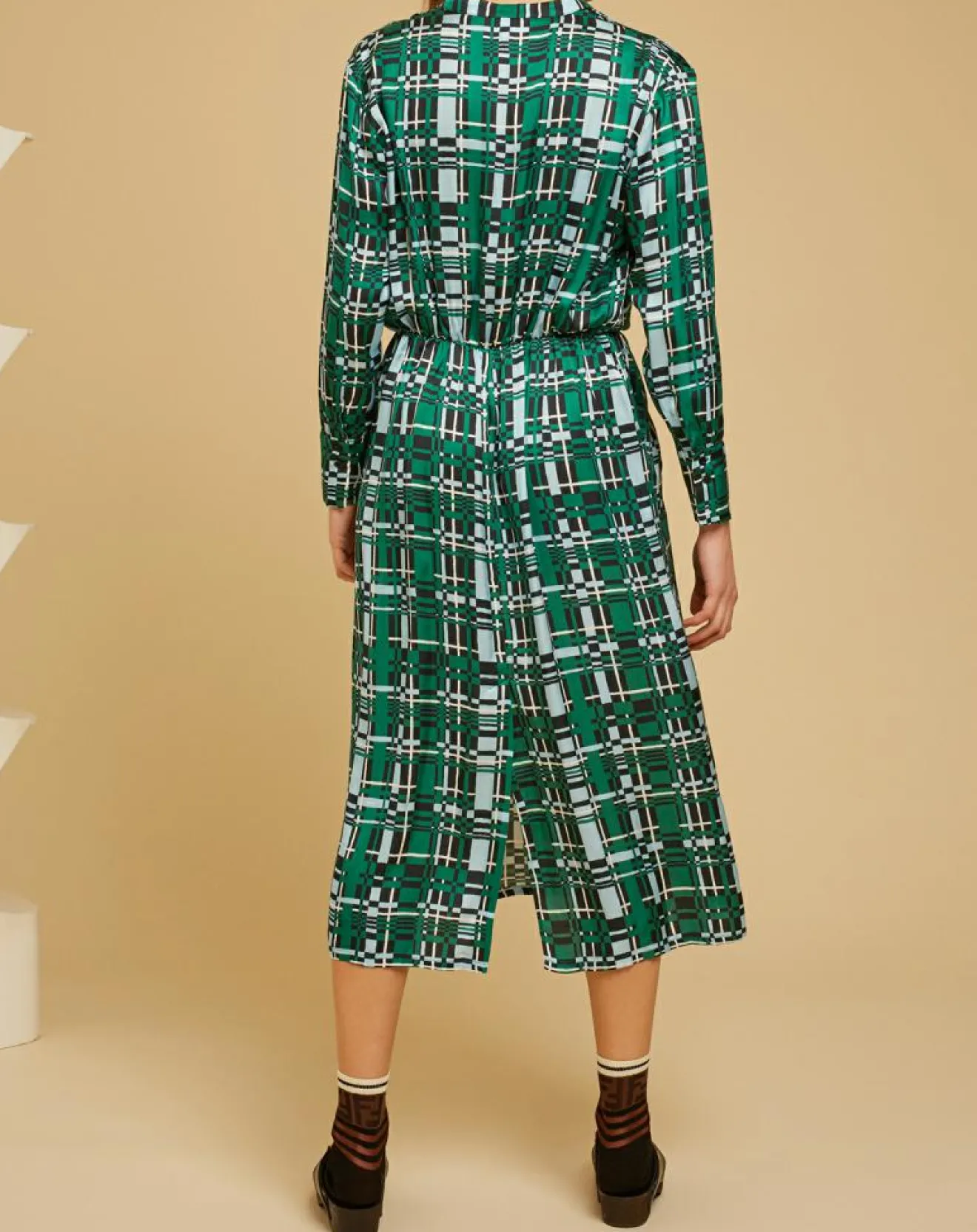 Femme Chloé Stora Robe satinée Mina imprimée verte