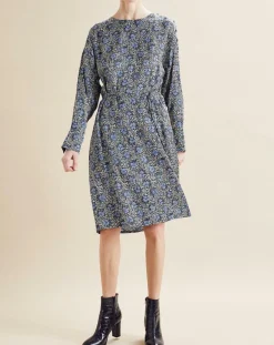 Hot Chloé Stora Robe satinée Naima imprimée bleu/noir/écru