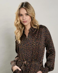 Femme Hartford Robe satinée Revelation léopard brune