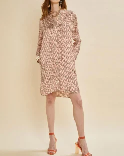 Femme Chloé Stora Robe satinée Roya imprimée terre/écru