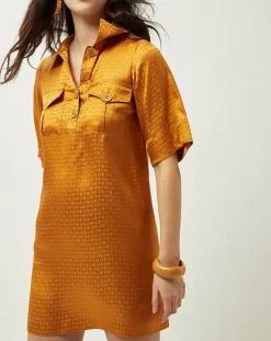 Femme Manoush Robe Summer Monogramme satinée moutarde