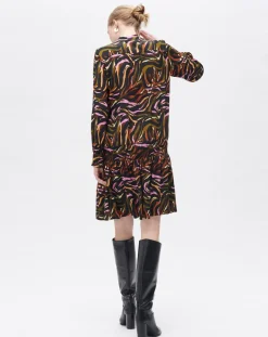 Caroll Robe Sybil imprimée cognac