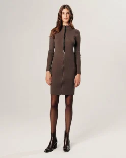 Femme Rodier Robe Thalia fermeture éclair marron havane