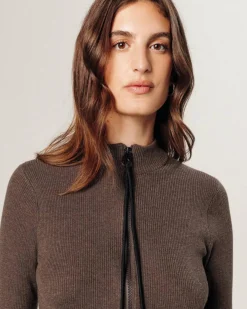 Femme Rodier Robe Thalia fermeture éclair marron havane