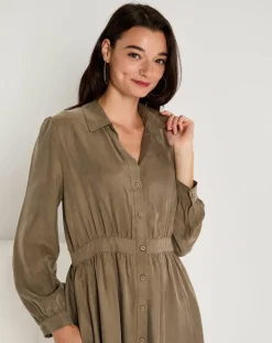 Discount See u Soon Robe toucher doux Paloma boutonnée khaki