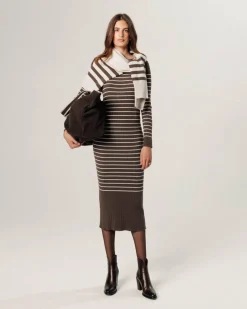 Femme Rodier Robe Wendy rayée marron havane