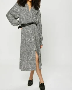 Femme Esprit Robe-chemise à ceinture et imprimé cachemire blanc/gris