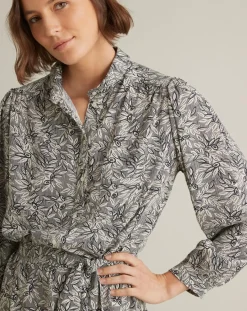 Online Cyrillus Robe-chemise imprimée Graphic Leaves bleue